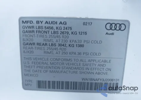 2018 Audi Q5 2.0T Premium/2.0T Tech Premium from USA, damaged, VIN WA1BNAFY3J2006131